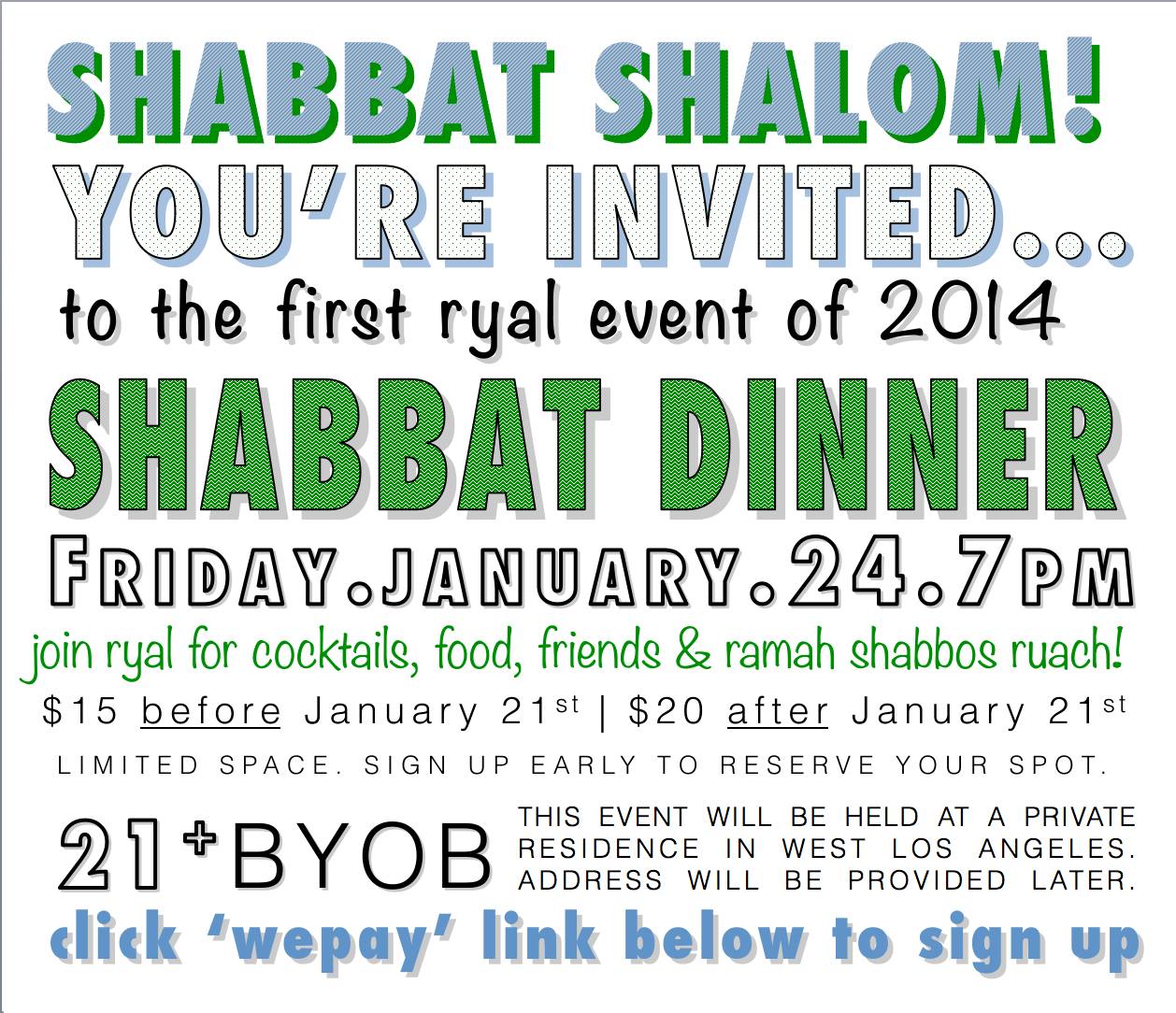 Shabbat Dinner RYAL Jan 2014