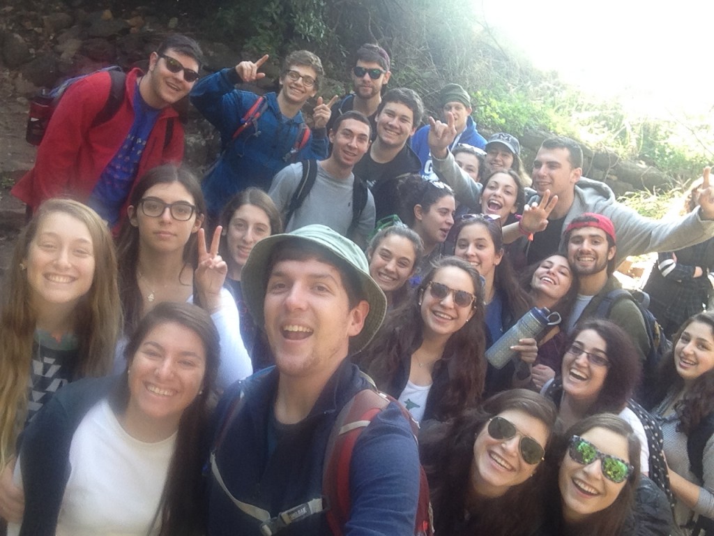 Group members pose for the first of many "selfies" of the trip on the Tel Dan Nature Reserve hike. 